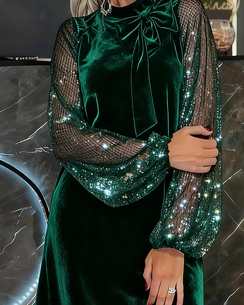 Wioletta™ | Aksamitna Sukienka z Połyskującymi Rękawami (S–3XL)