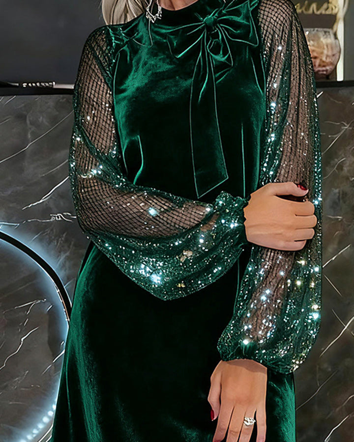 Wioletta™ | Aksamitna Sukienka z Połyskującymi Rękawami (S–3XL)
