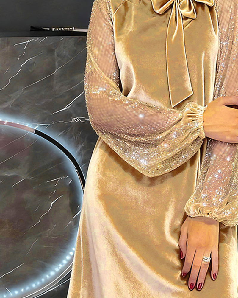 Wioletta™ | Aksamitna Sukienka z Połyskującymi Rękawami (S–3XL)