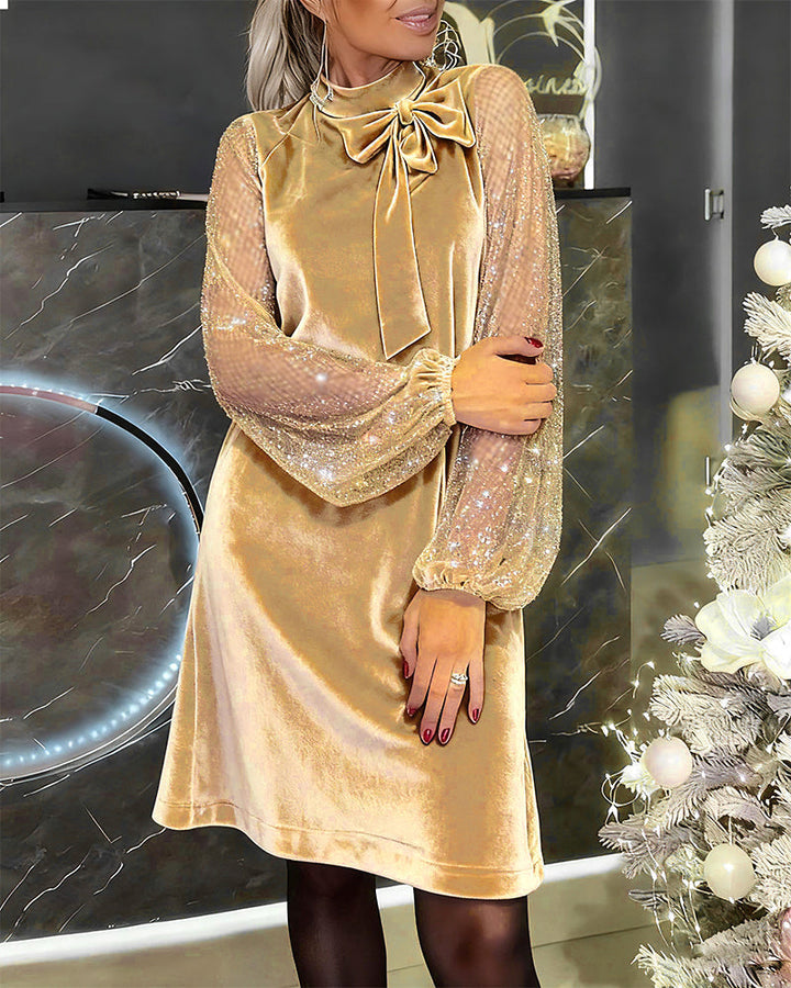 Wioletta™ | Aksamitna Sukienka z Połyskującymi Rękawami (S–3XL)