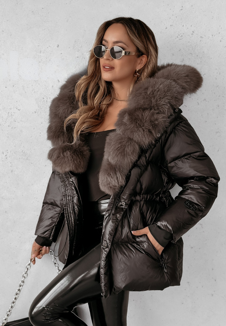 Amelina™ | Kurtka Puchowa z Kapturem i Sztucznym Futrem