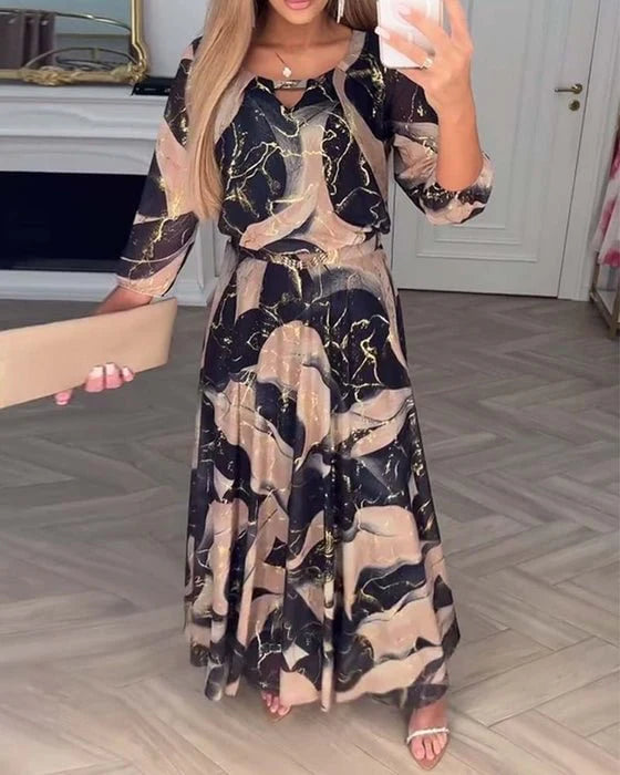 Elwira™ | Zwiewna Sukienka Maxi w Artystyczny Wzór