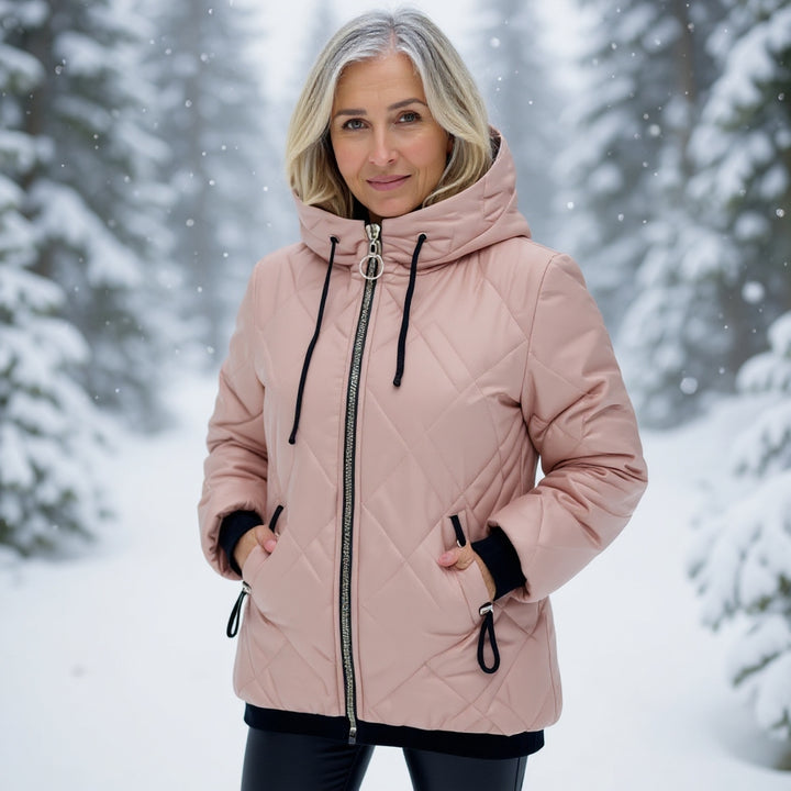 Izabela™ | Pikowana Kurtka z Kapturem i Zamkiem Premium