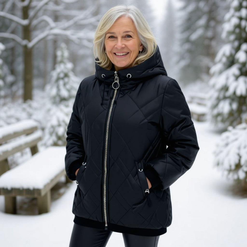 Izabela™ | Pikowana Kurtka z Kapturem i Zamkiem Premium