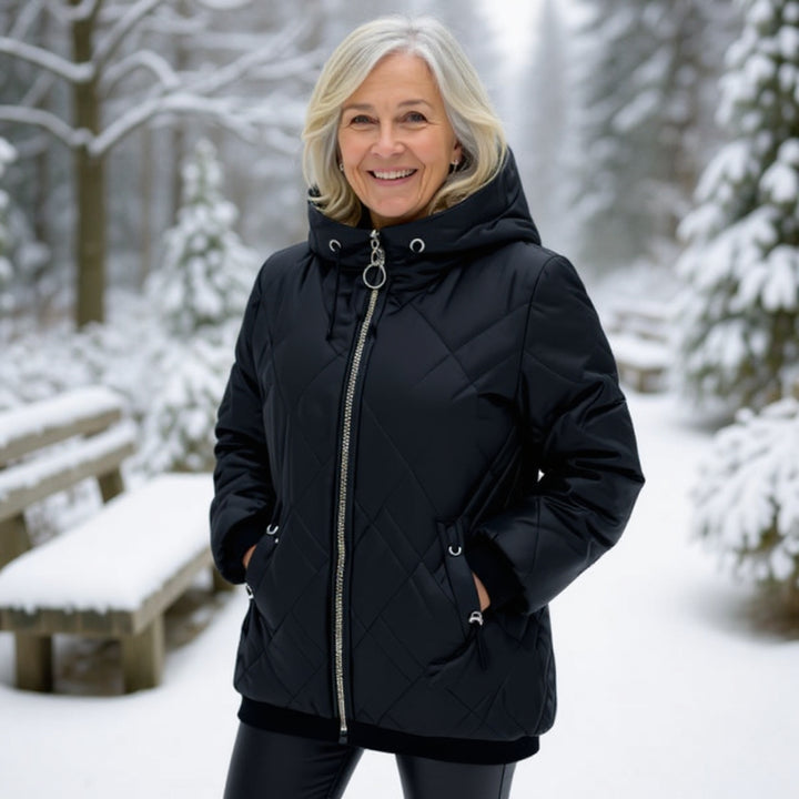 Izabela™ | Pikowana Kurtka z Kapturem i Zamkiem Premium