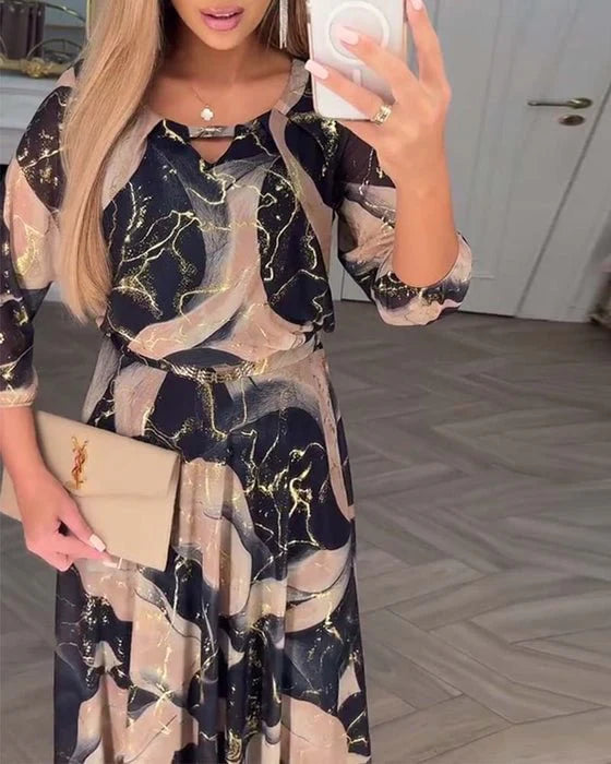 Elwira™ | Zwiewna Sukienka Maxi w Artystyczny Wzór