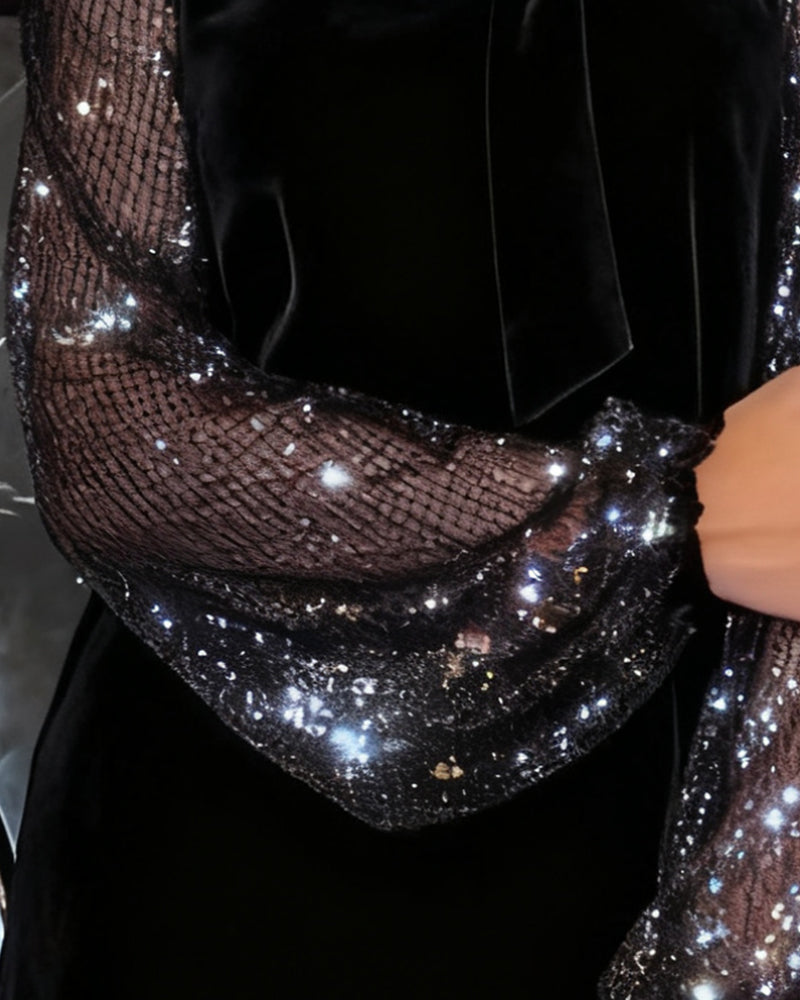 Wioletta™ | Aksamitna Sukienka z Połyskującymi Rękawami (S–3XL)