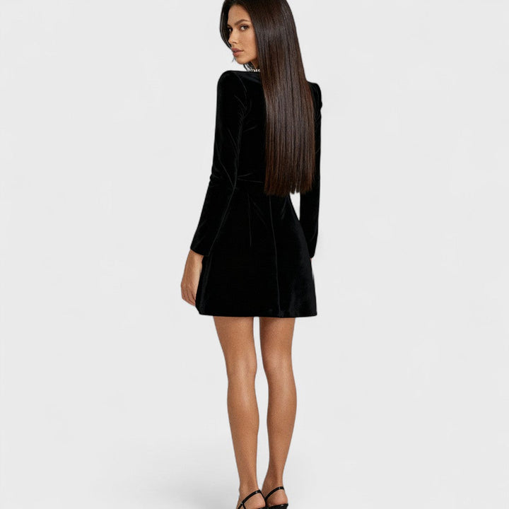 Laura™ | Aksamitna Sukienka Mini z Kwiatowym Dekoltem