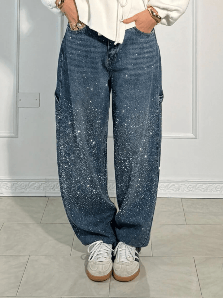 Julia | Modne Jeans Carpenter w Kształcie Balonowym z Brokatem