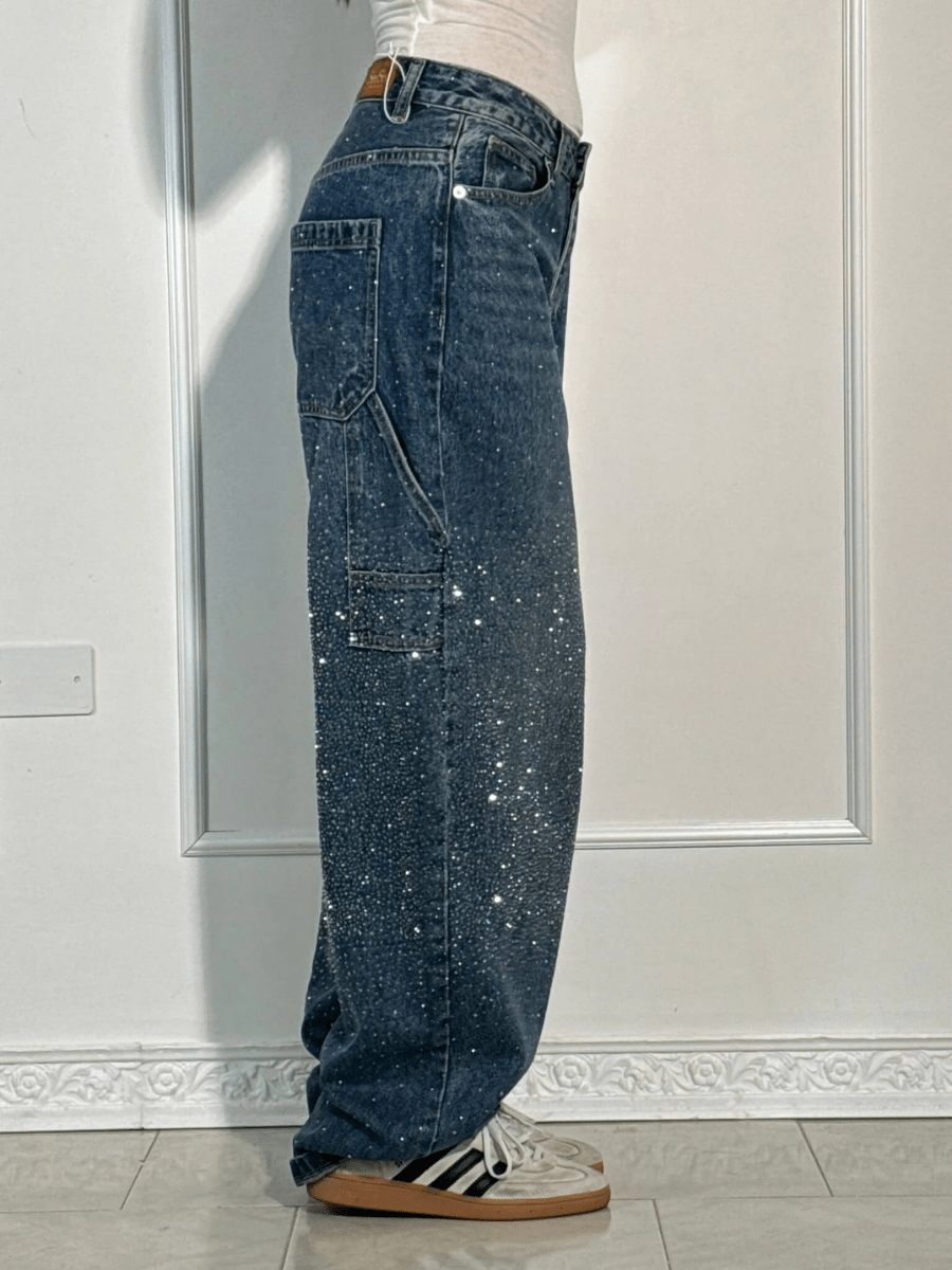 Julia | Modne Jeans Carpenter w Kształcie Balonowym z Brokatem