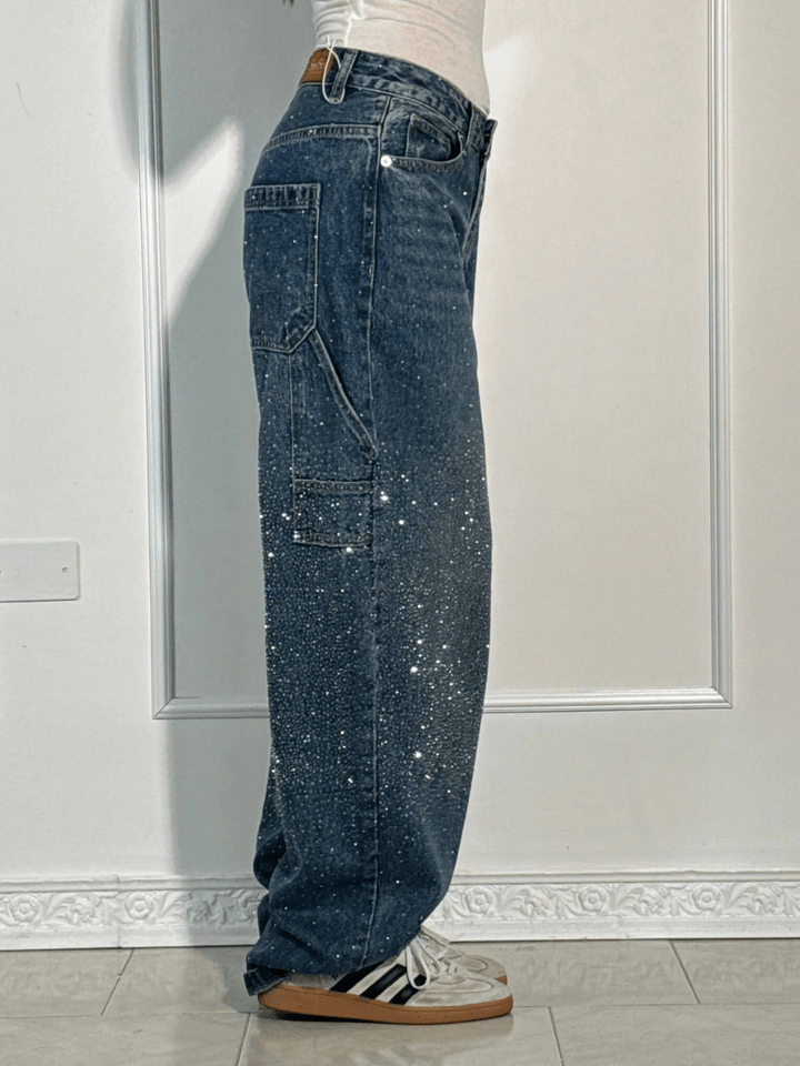 Julia | Modne Jeans Carpenter w Kształcie Balonowym z Brokatem