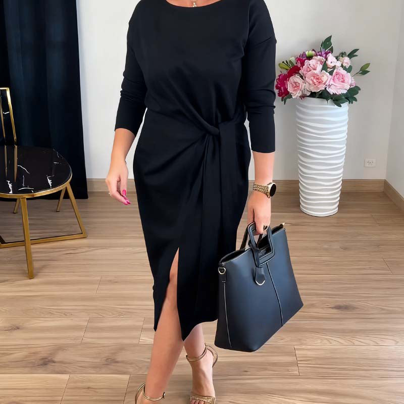 Alina™ | Elegancka Sukienka z Wiązaniem i Delikatnym Rozcięciem