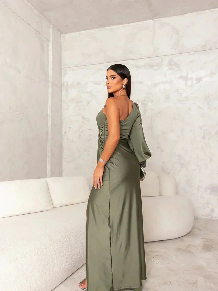 Victoria | Elegancka Sukienka Jedwabna z Rozporkiem